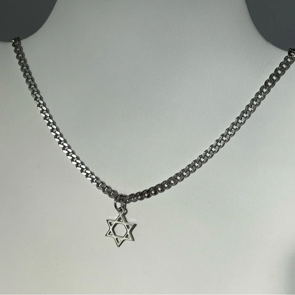 Star of David Curb Link Stainless Steel Necklace